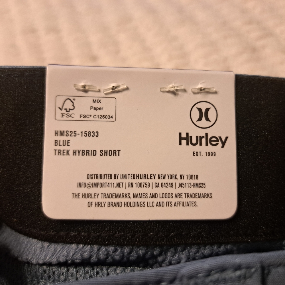 Mens Hurley Trek Hybrid Shorts Blue 20" Length Size 36 - Picture 4 of 13